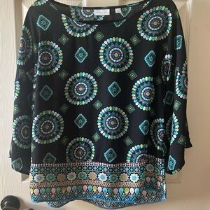 Black multicolor blouse Boho style, Size M
